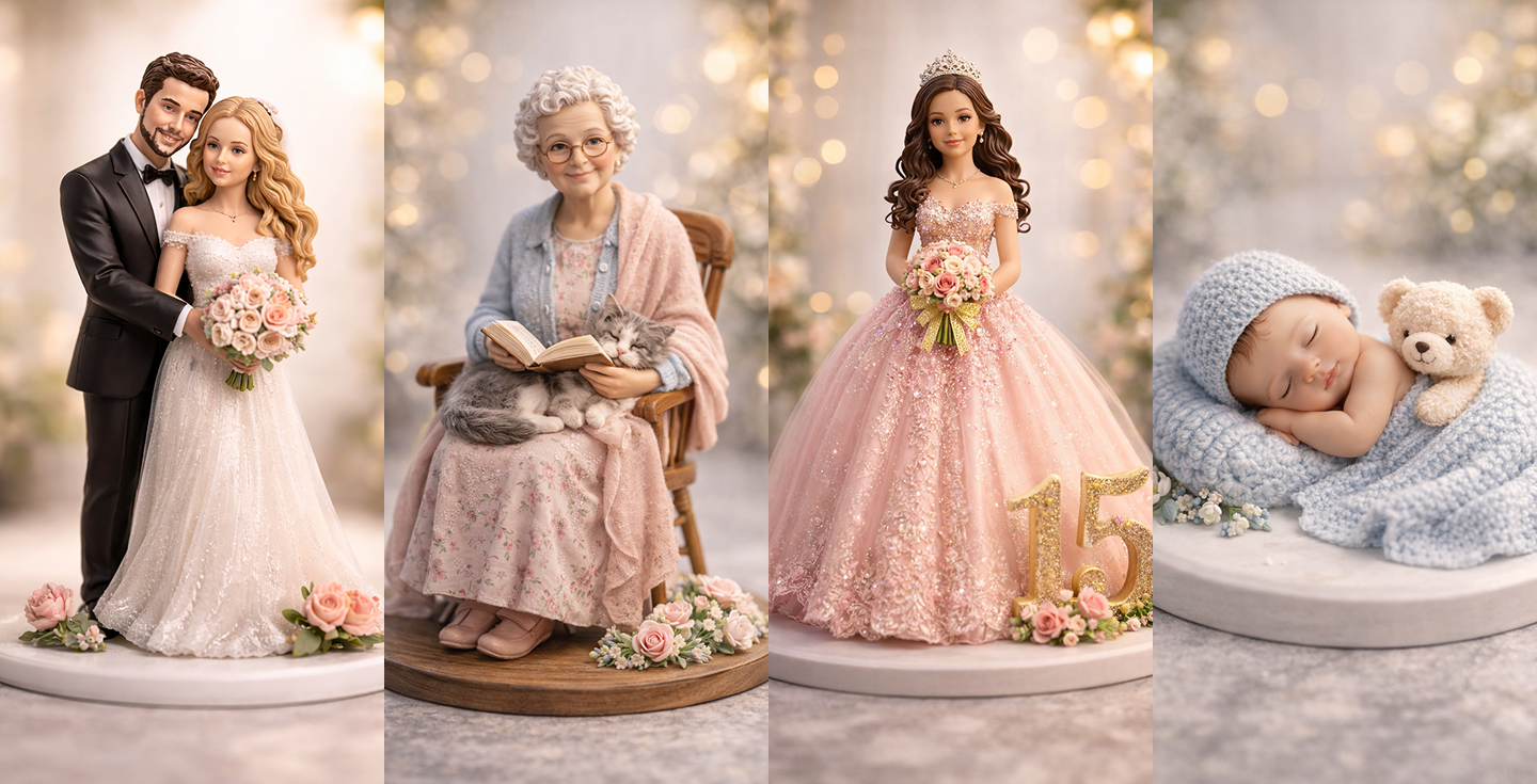 Figuras 3D personalizadas familia y mascotas